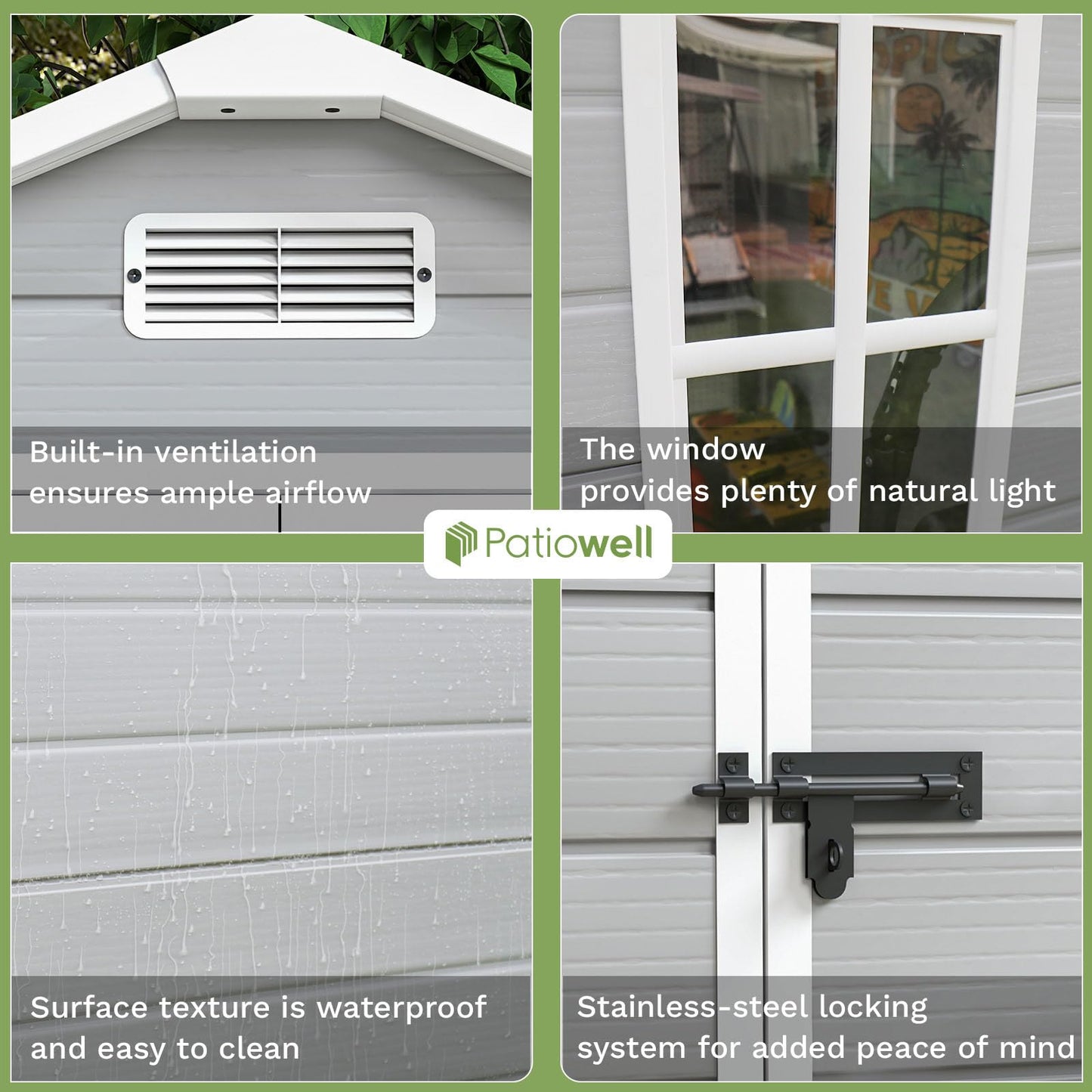 Patiowell 6x4 FT Resin Outdoor Storage Shed with Floor, Plastic Storage Shed with Lockable Door, Outside Shed Perfect to Store Patio Furniture, GardenTools Bike Accessories, Lawn Mower, Light Gray