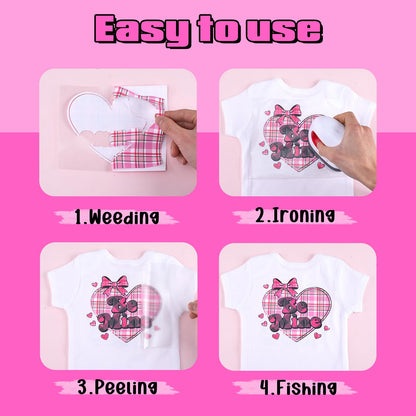 Tintnut Plaid Heat Transfer Vinyl, 12 Sheets 12''x10'' Black Pink Plaid Patterned Iron on Vinyl for DIY Apparel, Bags and Craft Projects