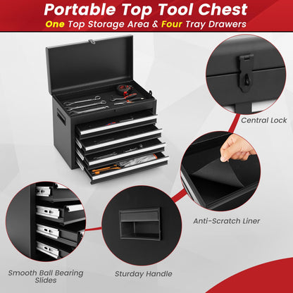ERGOMASTER Tool Chest Heavy Duty Rolling Tool Box with Cabinet 5-Drawer for Lockable & Removable Cabinet for Garage and Workshop - Black