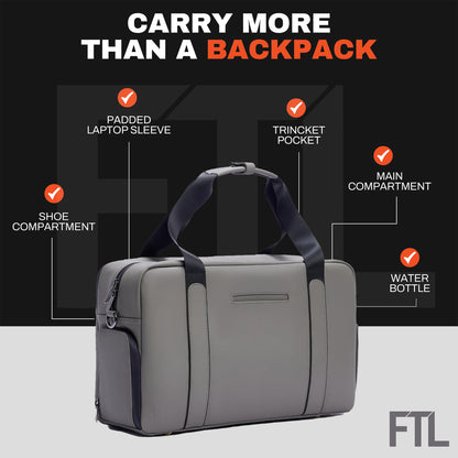 The FTL Lite Mens Gym to Office Bag - 17L Briefcase Gym Bag Hybrid with Shoe Compartment & 16" Laptop Sleeve - Executive Daily Carry & Overnight Duffel for Athletic Business Pros - Gray
