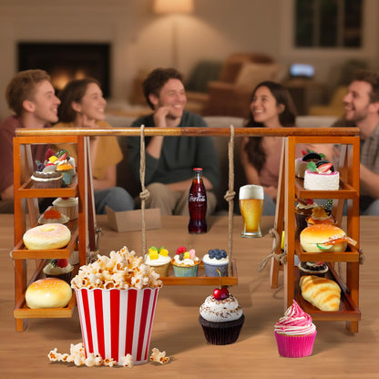 Tnstbiee 3 Tier Cupcake Stand - Wooden Display Stand for Desserts, Fruits, Nuts, Cheese - Removable Trays and Foldable Stand - Perfect for Parties and Events - Rustic and Unique Wooden Serving Tray