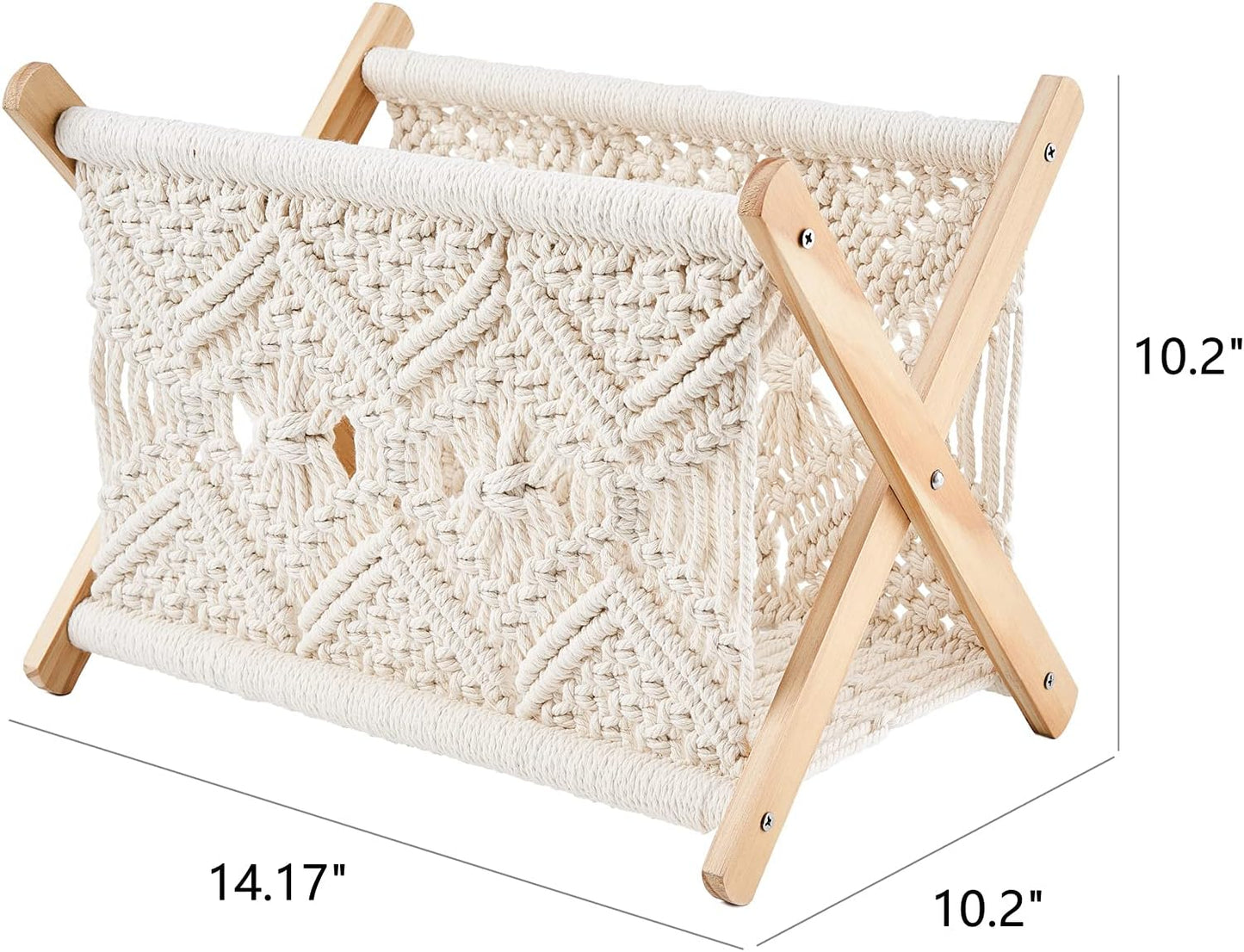 14L 10W Mkono Macrame Magazine Rack Boho Storage Holder Standing Basket for Books, Newspapers, Swaddle Blanket, Dorm