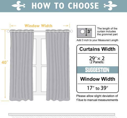 ChrisDowa Small Window Curtains - Grommet Thermal Insulated Room Darkening Panels, Aqua (2 Panels, 29 x 40 Inch)