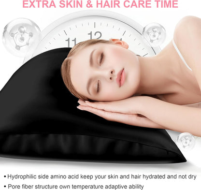 Skiennix Mulberry Silk Pillowcases - 2 Pack Queen Size with Hidden Zipper | Soft, Breathable & Cooling, Black