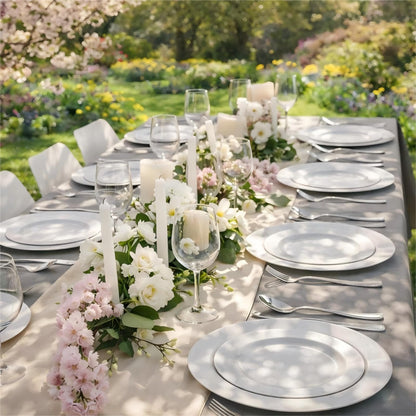 FLOWERCAT 60PCS White Plastic Plates - Heavy Duty White Disposable Plates for Mother's Day/Birthday Party/Wedding -serve for 30 guests Include 30PCS 10.25" & 30PCS 7.5" Plates for Party