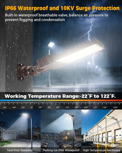 CLLIGHTING 300W Parking Lot Light: 160lm/W 5000K Arm & Slip Fitter Mount LED Parking Lot Lights for Commercial - IP66 Waterproof Rating LED Pole Light for Parking Area with 48000LM 2PACKS