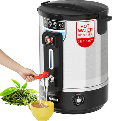 TERUISI Electric Water Boiler, 13L/13.7QT Commercial Hot Water Dispenser, 1500W Hot Water Boiler Urn Beverage Dispenser with Stainless Steel Spigot, Doubled-Wall Insulation, Adjustable Temperature