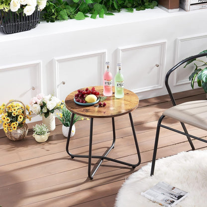17.7 inch VECELO Small Round Outdoor Side Table,Patio End Table,Waterproof Wood Table with Weather Resistant Steel