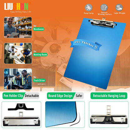 Aluminum Metal Clipboard Stainless Hangable Pen Holder Low-Profile Clip Board Size A4 9" x 12.6" with Sticky Note for School Office Business Medical Professionals Workshop Factory (Blue, Aluminum-A4)