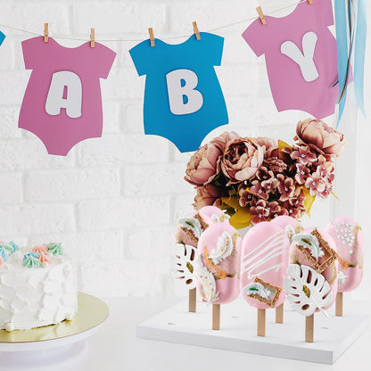 Qunclay 2 Pcs Wooden Cakesicle Stand Display 12 Count Candy Sticks Holder Rectangle Rustic Cake Stands for Dessert Table Ice Cream Lollipop Holder for Wedding Birthday Holiday Party