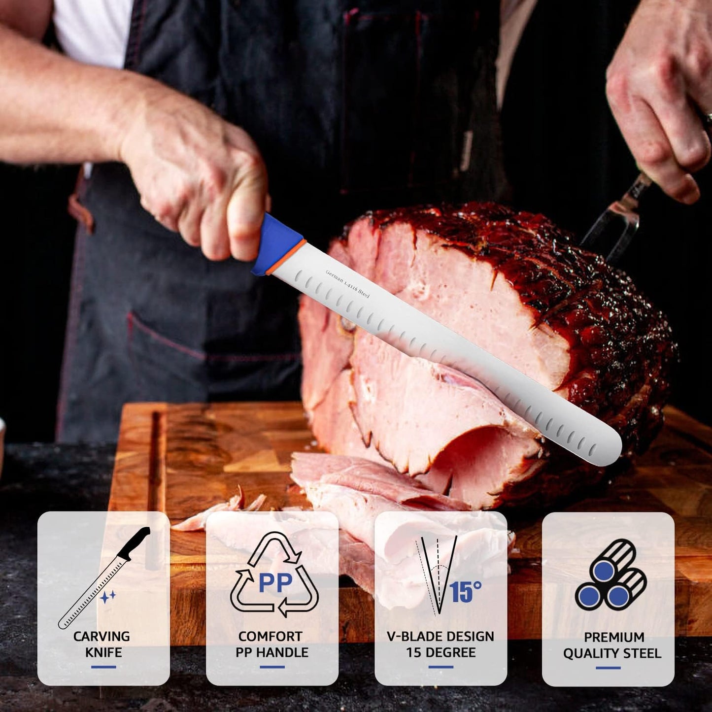 DRAGON RIOT Carving Knife Set for Meat 12 Inche Meat Slicing Knife and Boning Knife and 6 Inch Curved Beef Brisket Trimming Bundle