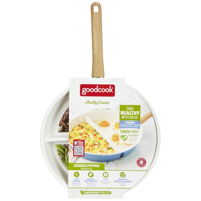GoodCook Healthy Ceramic Titanium-Infused 12" Divided Skillet, Light Blue – Ceramic Cookware, Nonstick Cooking Pan, Divided Frying Pan Skillet for Eggs, Meats, Vegetables, Sauces, Warming Tortillas