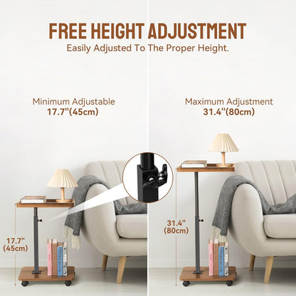 360 Adjustable C Shaped Side Table, C Table End Table with Wheels for Sofa, Swivel Sofa Table