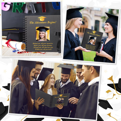 Fullhawl Graduation Scrapbook Kit 8 x 8 Inch Gold Black Grad Memory Book DIY Graduation Picture Album with Stickers and Markers for College High School Graduation Gifts Party Supplies, 40 Sheets