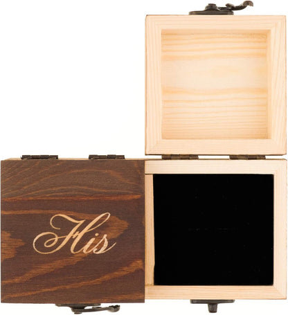 Ella Celebration Wood Ring Box for Wedding Ceremony, Rustic Vintage Ring Bearer Box, His & Hers
