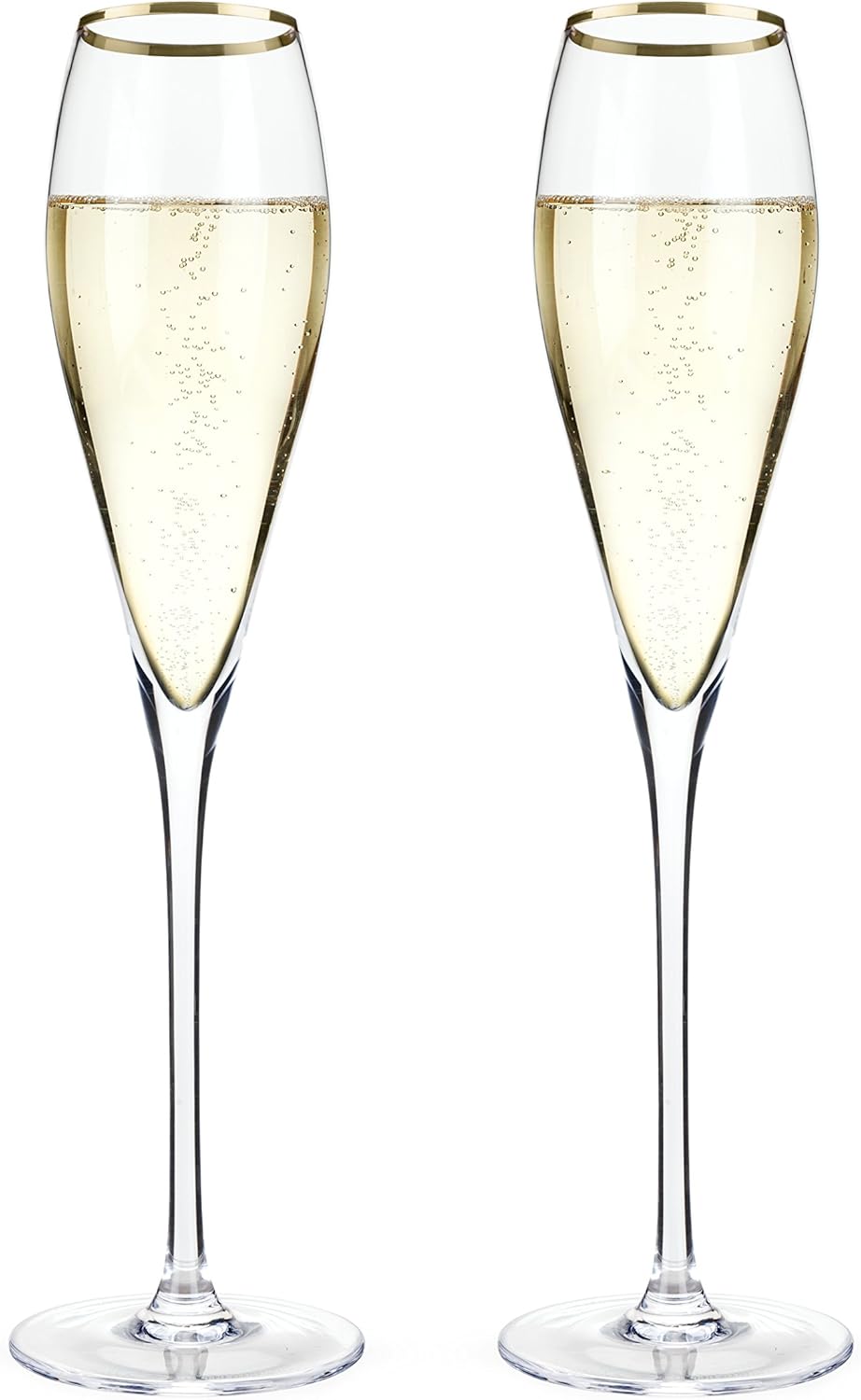 Viski Gold-Rimmed Crystal Champagne Flutes, Stemmed Wine Martini Glass Set, Housewarming Wedding Wine Gift - Set of 2,