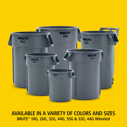 Rubbermaid Commercial Products BRUTE Heavy-Duty Round Trash/Garbage Can, 10-Gallon, Yellow, Outdoor Waste Container for Landscapers/Construction/Restaurants/Back of House/Offices/Warehouses