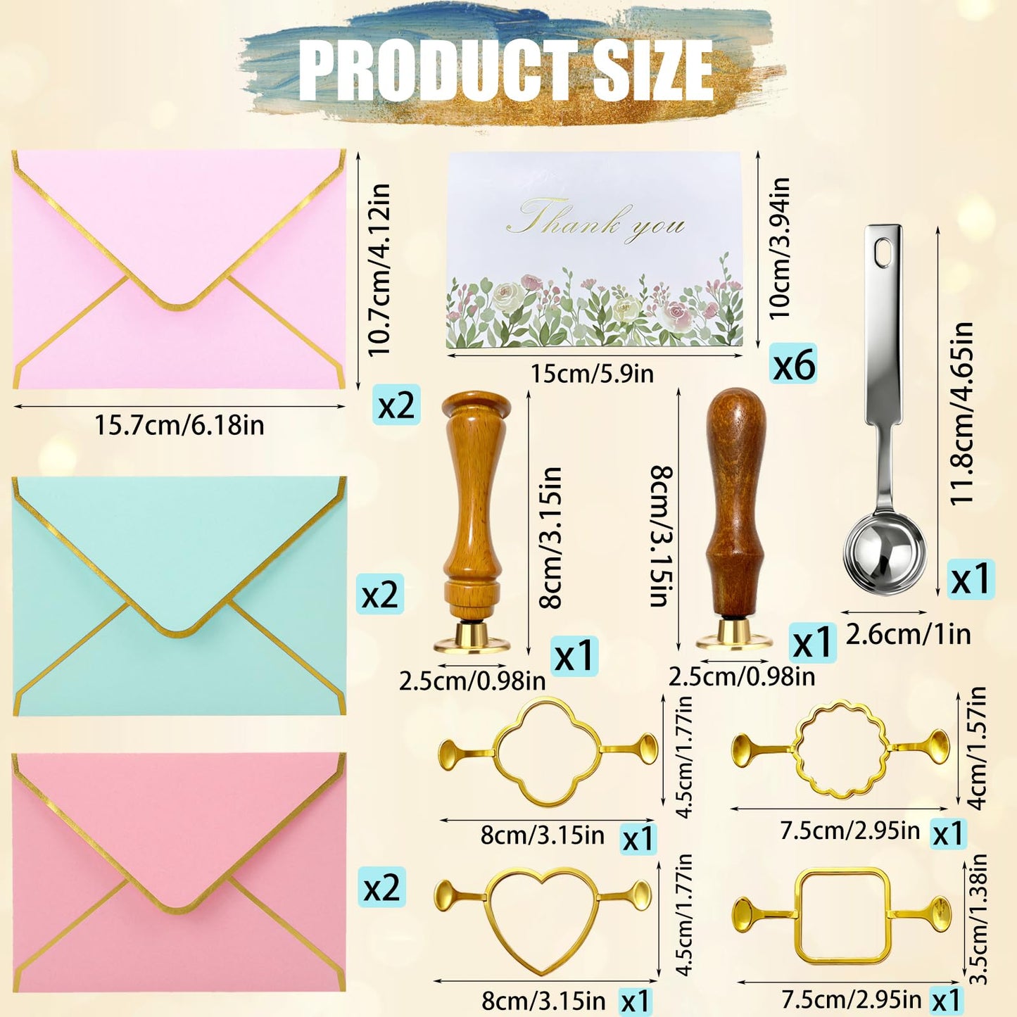 39Pcs Wax Seal Stamp Kit,Vintage Classic Sealing Wax Stamp Heads with Wooden Handle & Metal Wax Seal Molds and Spoon, with Envelope Greeting Card, for Gift Wrapping,Wedding & Party Invitations