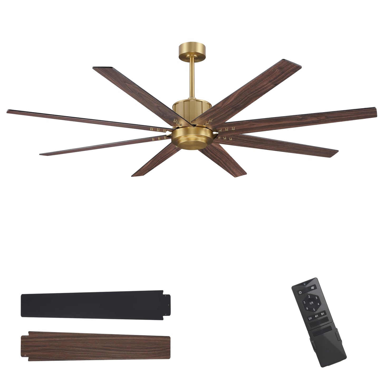 WINGBO 72" Ceiling Fan without Light, Modern Large Ceiling Fan with Remote Control, 6-Speed Reversible Noiseless DC Motor, Gold and Black/Walnut Blades for Living Room, Bedroom & Covered Outdoor