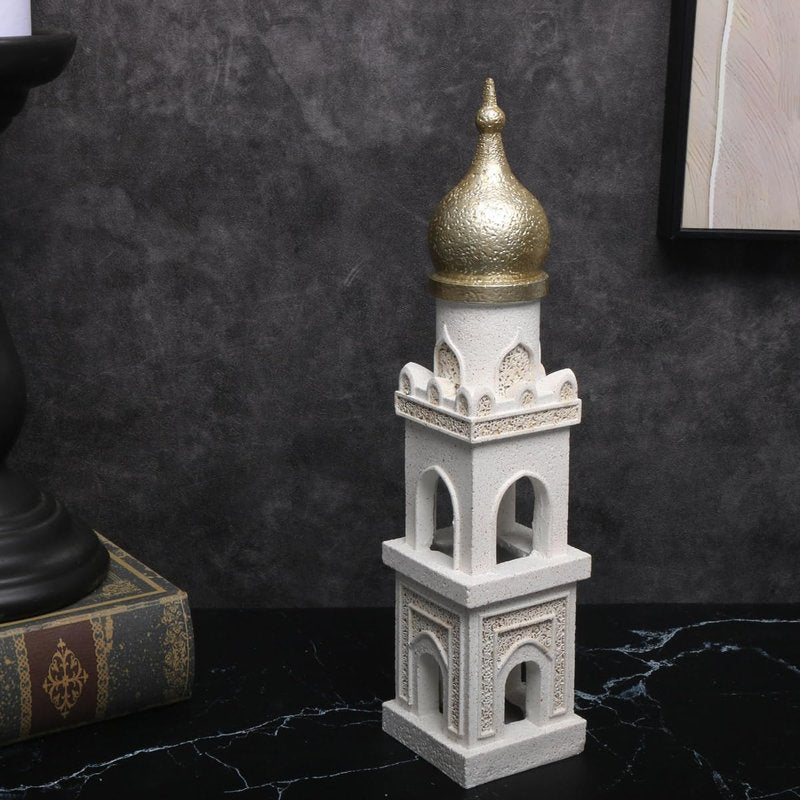 Islamic Cultural Decor Collection - Handcrafted Resin Mosque Models & Tower Ornaments for Home/Office Display Ramadan Decoration (Tower 1)
