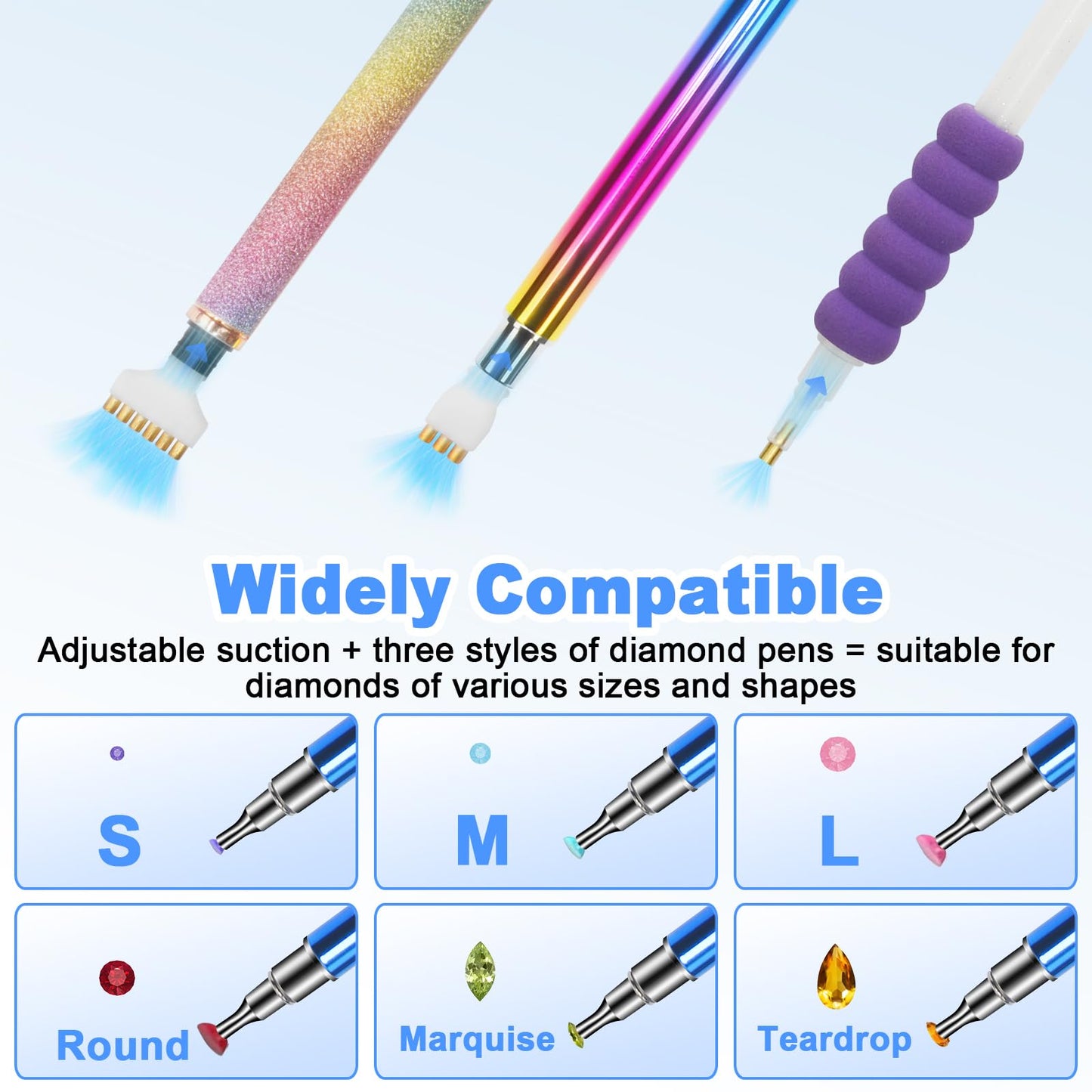 Diesisa Electric Diamond Art Painting Pen - Vacuum Diamond Painting Pen Kits with Storage Tray - Adjustable Suction Level - Diamond Art Electric Pen with Three Styles Pens - Stocking Stuffers - White