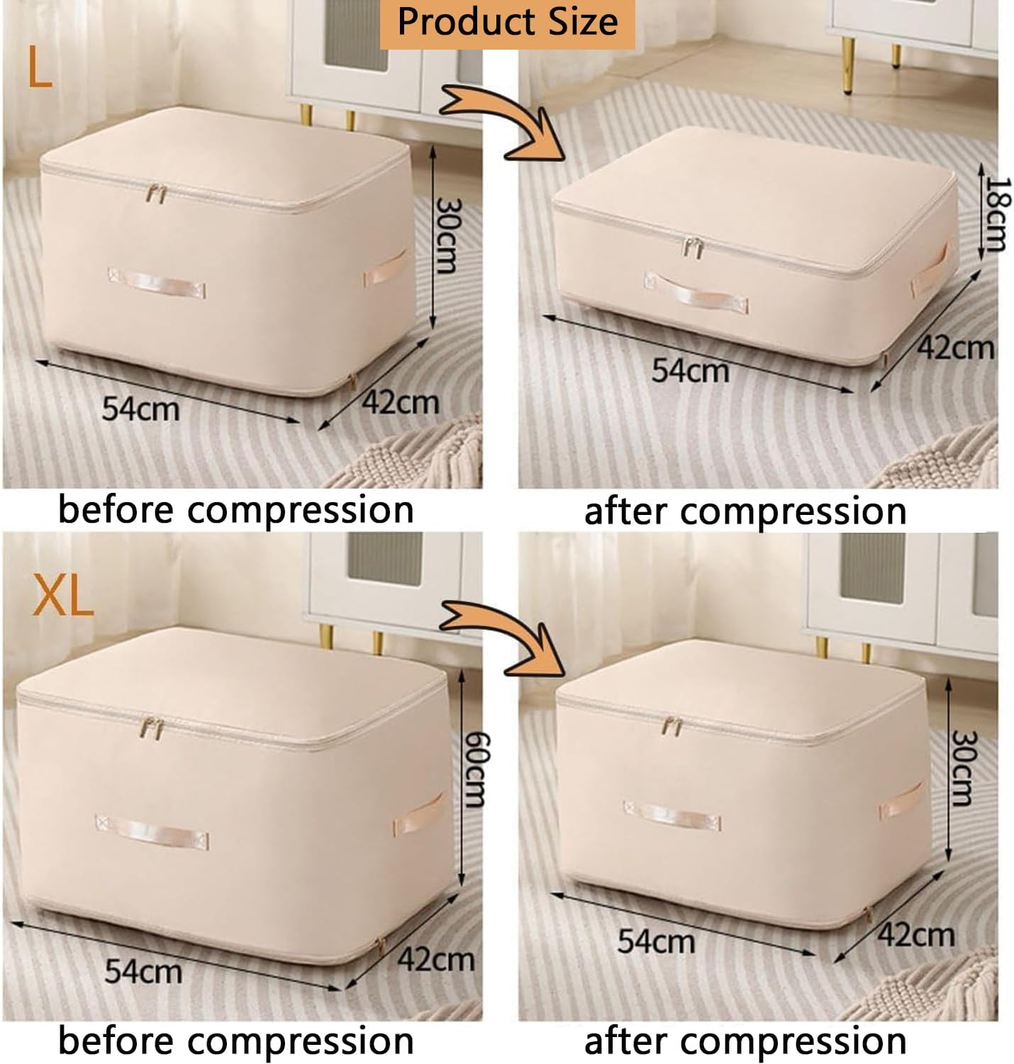 Ultra Space Saving Self Compression Organizer Bags | Heavy Duty Moving Bags for Comforters, Clothes, Blankets (Khaki, L)