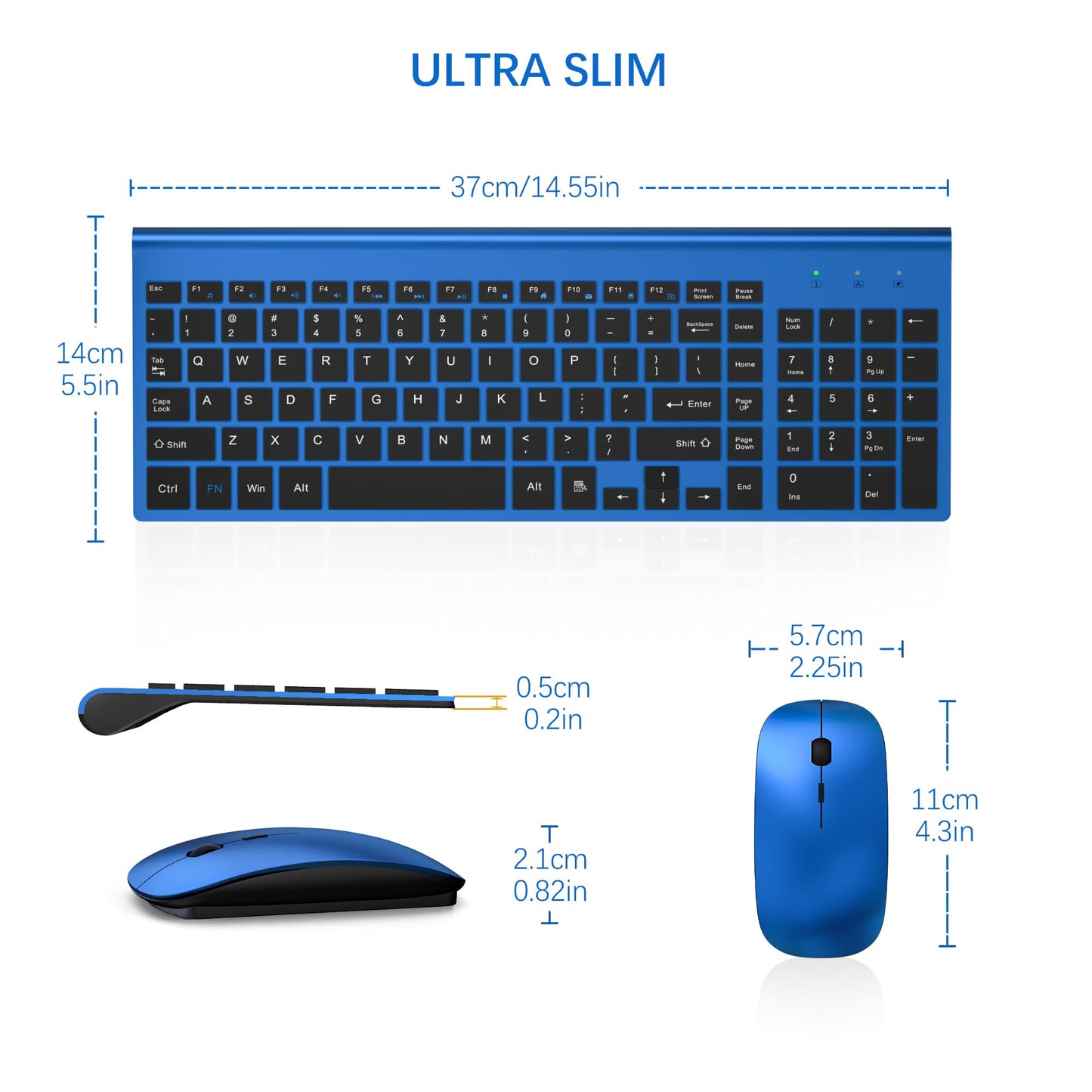 Wireless Keyboard and Mouse Ultra Slim Combo, TopMate 2.4G Silent Compact USB 2400DPI Mouse and Scissor Switch Keyboard Set with Cover, Batteries Included, for PC/Laptop/Windows/Mac - Gray Black