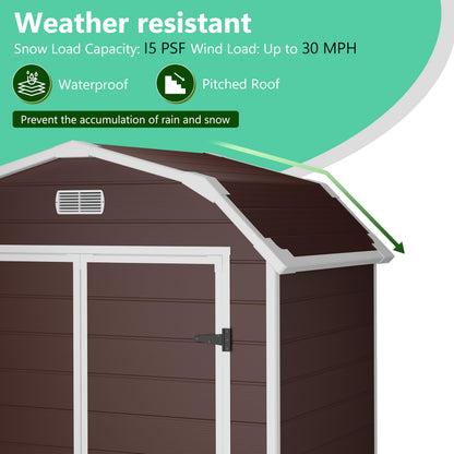 6x4.5 ft Resin Outdoor Storage Shed with Floor, Plastic Storage Shed with Lockable Door, Outside Shed Perfect to Store Patio Furniture, GardenTools Bike Accessories, Lawn Mower