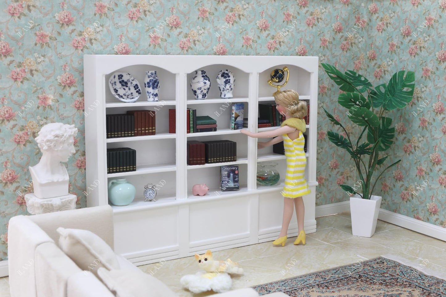 iLAND Dollhouse Bookshelf 1/12 Scale Dollhouse Furniture Mini Wooden Bookshelf for Miniature Books Mini Bookcase 1/12 Scale Accessories Mini Library Doll House Living Room Books Shelf Miniature Gifts