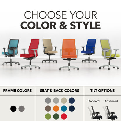 HON Ignition 2.0 Ergonomic Office Chair, Adjustable Tilt, Swivel Wheels, Comfy for Long Hours, Home Office Desk Chairs, Blue