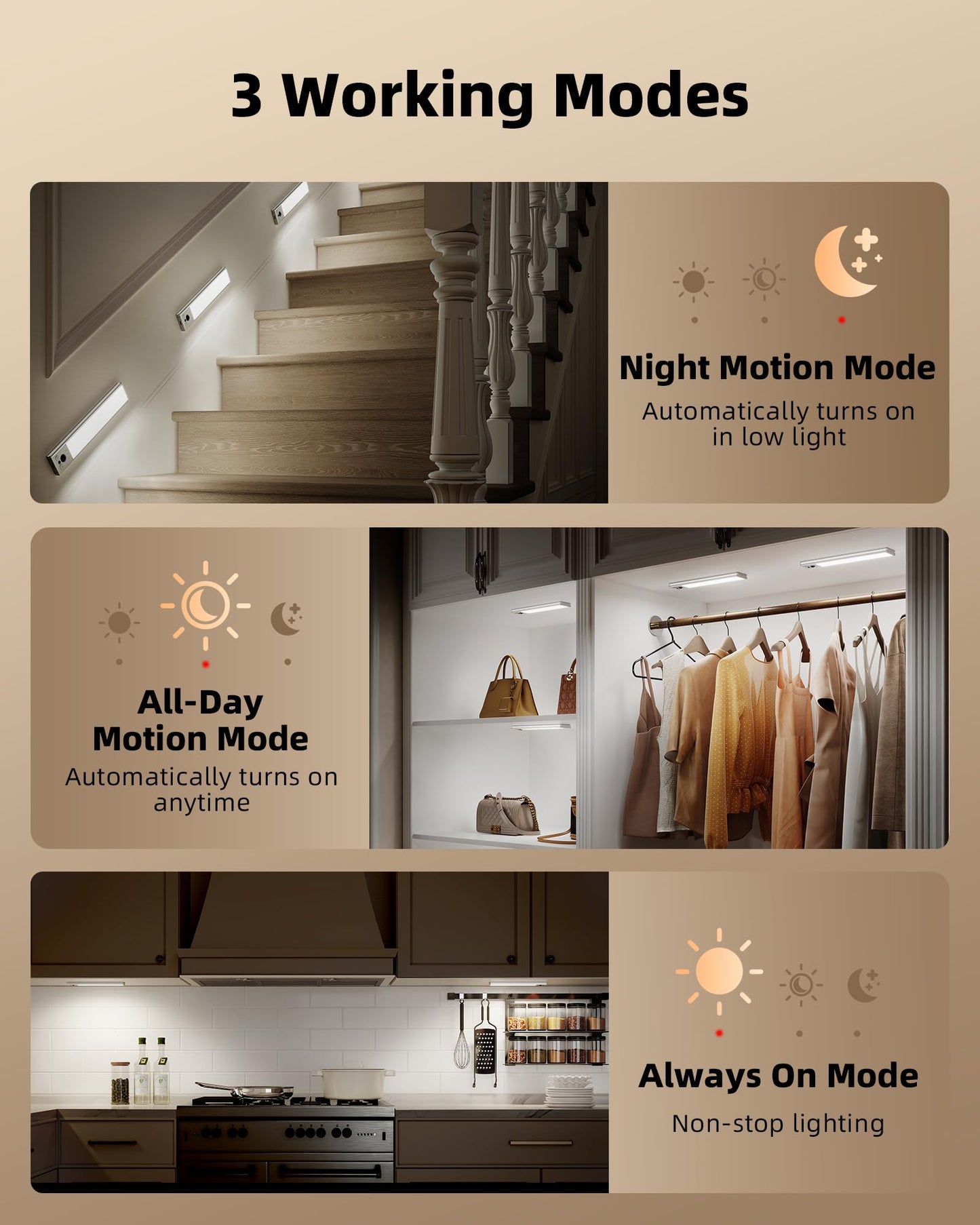 EZVALO 5-Pack Under Cabinet Lighting, 2400mAh Rechargeable Motion Sensor Light, 10inch Magnetic Closet Lights with Dimmable & 3 Color Temps, Wireless Motion Activated Lights with Remote for Kitchen