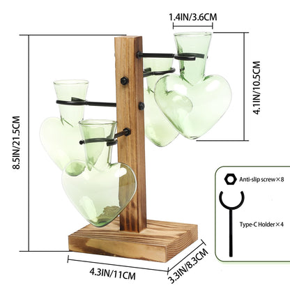 CYZglass Plant Terrarium Propagation Stations with Wooden Stand, Glass Vase for Indoor Hydroponics Home Garden Office Decoration Gift for Women - 4 Love Bulb Vase