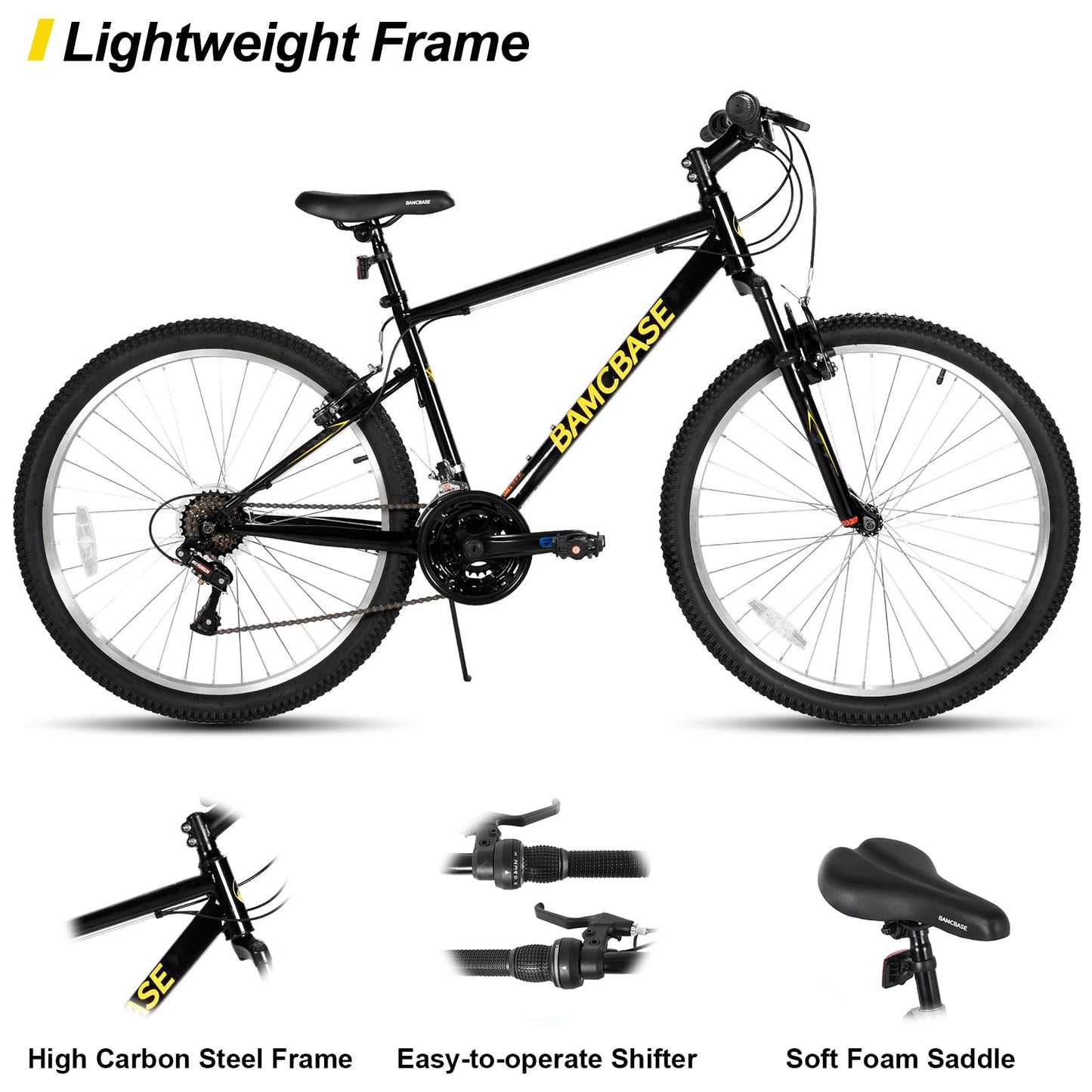 HH HILAND 27 Inch Mountain Bike, Mens Womens MTB with 18 Speeds, High-Tensile Steel Frame, V Brake, Hardtail Bicycle for Adults Black