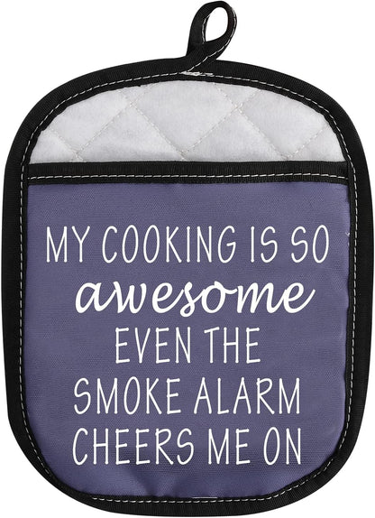Funny Oven Pads Pot Holder with Pocket, "My Cooking is So Awesome Even The Smoke Alarm Cheers Me On"