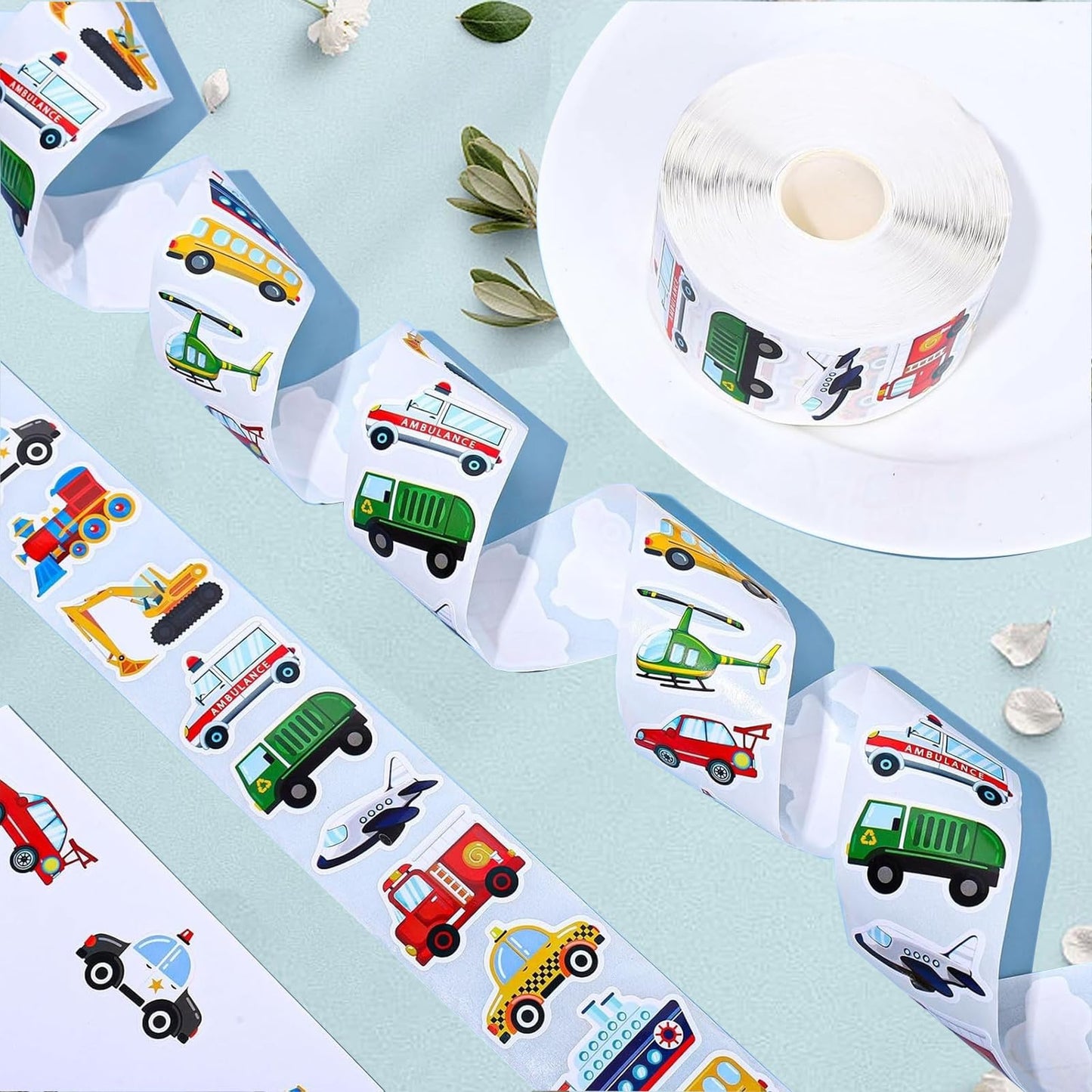 1000 PCS Cartoon Car Stickers Roll Fun Circular Truck Stickers for Kids Perfect for Kindergarten Teacher Rewards Children's Birthday Party School Gifts