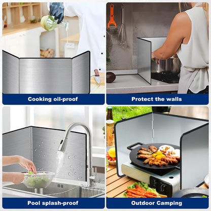 Tylulikaty 3 Sided Splatter Guard,Foldable Stainless Steel Oil Splatter Screens for Frying,Oil Splash Insulation Board,Nonstick Oil Splatter Guard Stove Insulation Board(L: 15" x W: 11.4" x H: 12")