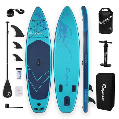Inflatable Stand Up Paddle Board 11'×34" Extra Wide SUP, Ultra-Stable for Adults & Dog, 450lbs, Dual Chamber Pump, Fiberglass Paddle, Military Grade Dual Layer, Jellyfish Flow Design（Blue）