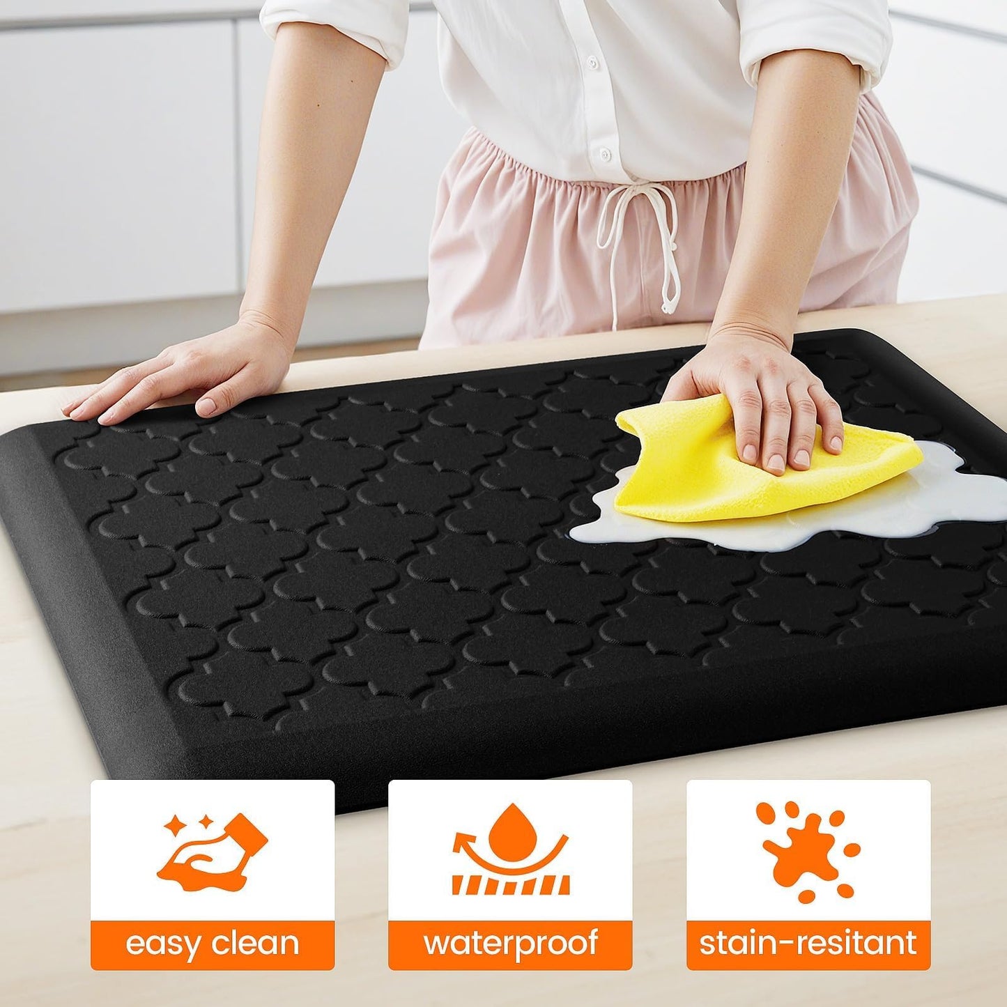 TranquilRelax 4/5 Inch Thick Anti-Fatigue Kitchen Mat Water Resistant Non-Slip Kitchen Floor Mat Ergonomic Comfort Standing Mat for Home Kitchen Office Laundry 17.3"x 24" Black