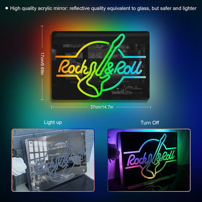 LooKLight Guitar Rock and Roll Neon Sign,Neon Light Sign,Led Neon Light for Wall Decor,Guitar Shape Light Up Sign,USB Neon for Bar Live Music Vocal Recital Concert Man Cave