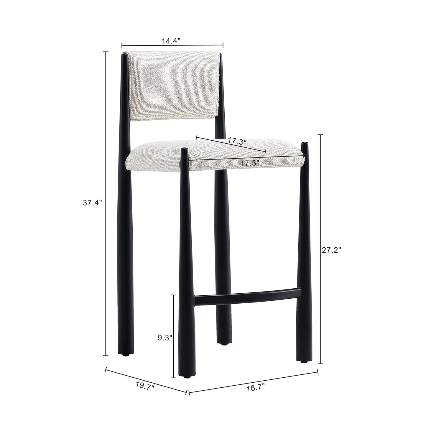 Manhattan Comfort Lennor Counter Height Stools for Kitchen and Dining Room, Upholstered in Boucle Fabric, Island Chairs with Metal Frame, Padded Backrest, Fully Assembled Furniture, Cream