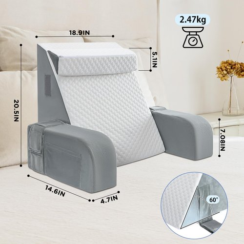 DREAMANIA Reading Pillow for Sitting in Bed Adult - Back Pillow for Bed Sitting up, Backrest Support Pillow for Lounging/Reading/Gaming/Resting/Watching TV, Bedrest, White