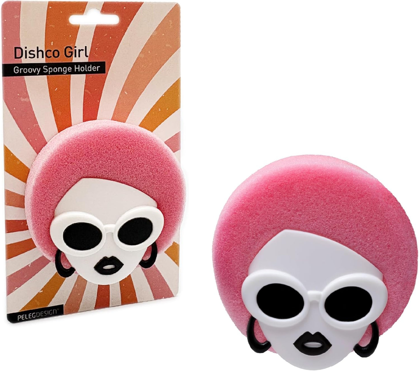 1 PELEG DESIGN New Dishco Girl Sponge Holder for Kitchen Sink, Cute Sponge Holder with Retro Groovy Design, Drains