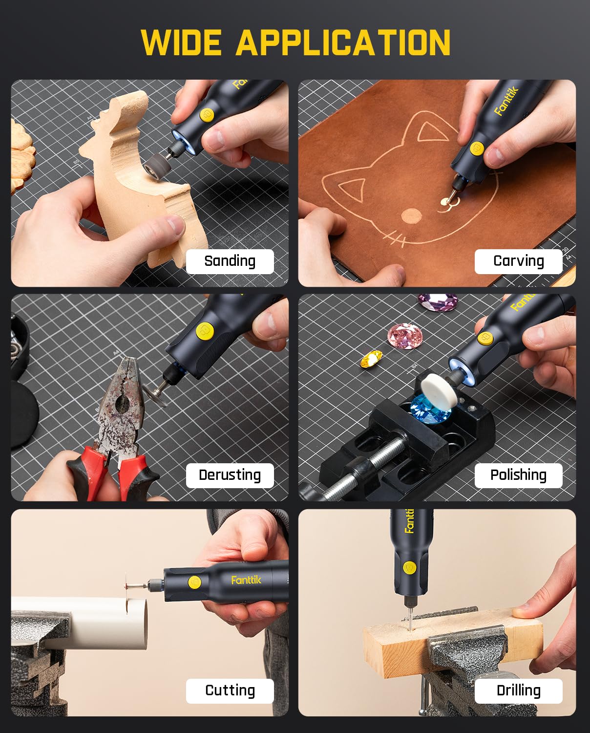 Fanttik F2 PRO Cordless Rotary Tool Kit Strong Magnetic Motor, Revostor Hub, 5 Variable Speed, 25000 RPM, 55 Accessories, for 3D Printed Sanding, Polishing, Drilling, Carving, Cutting DIY Craft