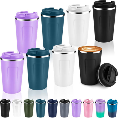 12 oz 8 Pack,Reusable Drinks(Assorted,8 Set) Volhoply Double Wall Insulated Vacuum Travel Coffee Mug with Flip Lid Bulk
