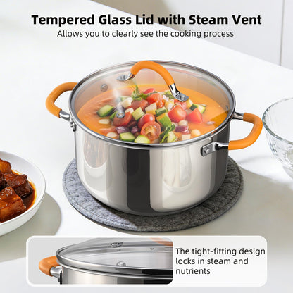 Ciwete Stainless Steel Stock Pot, 11 Quart Soup Pot with Lid, Heavy-Duty Thick Bottom Induction Cooking Pot for Pasta, Stew & Simmering, Fast Heating, Compatible with All Cooktops, Dishwasher Safe