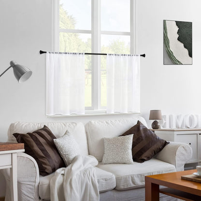 MRTREES White Sheer Kitchen Tier Curtains, 34 x 24 inch Light Filtering Rod Pocket Voile Cafe Curtains, 2 Panels