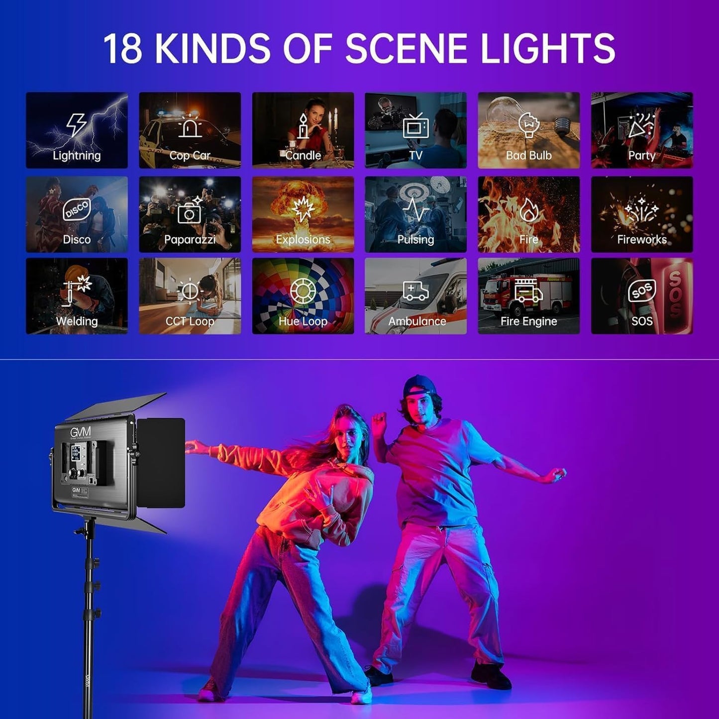 GVM 1500D RGB LED Video Light with Softbox, 75W Video Lighting Kit with Bluetooth Control, Led Panel Light for Photography, YouTube Studio, Video Shooting,18 Scene Mode, 2 Packs