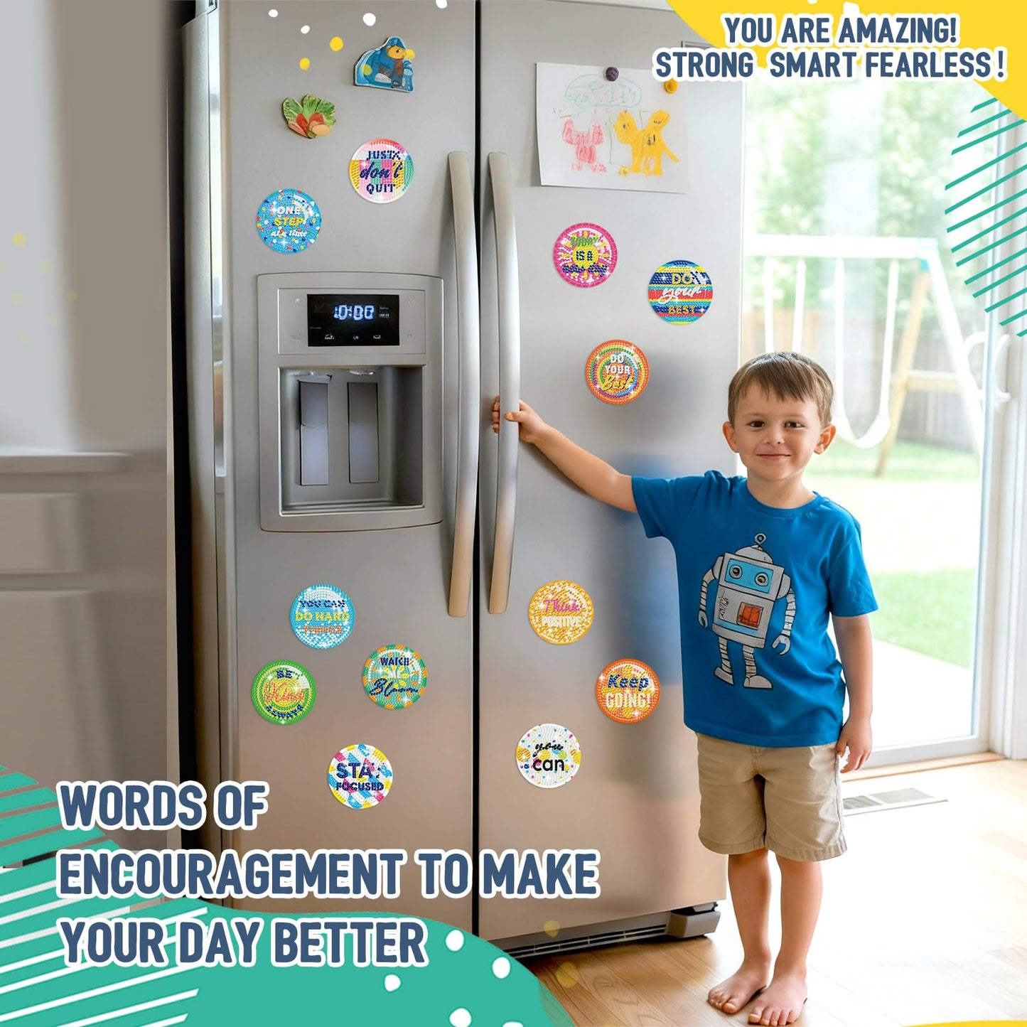 Relaxweex 16 Pcs Diamond Inspirational Refrigerator Magnets Gifts Diamond Motivational Painting Refrigerator Magnets DIY Positive Affirmation Emblems Gifts for Adults Locker Whiteboard Home Crafts