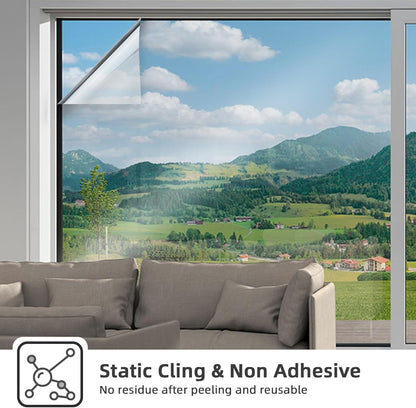 Window Privacy Film with Free Installation Tools, One Way Daytime Static Cling Reflective Heat Control