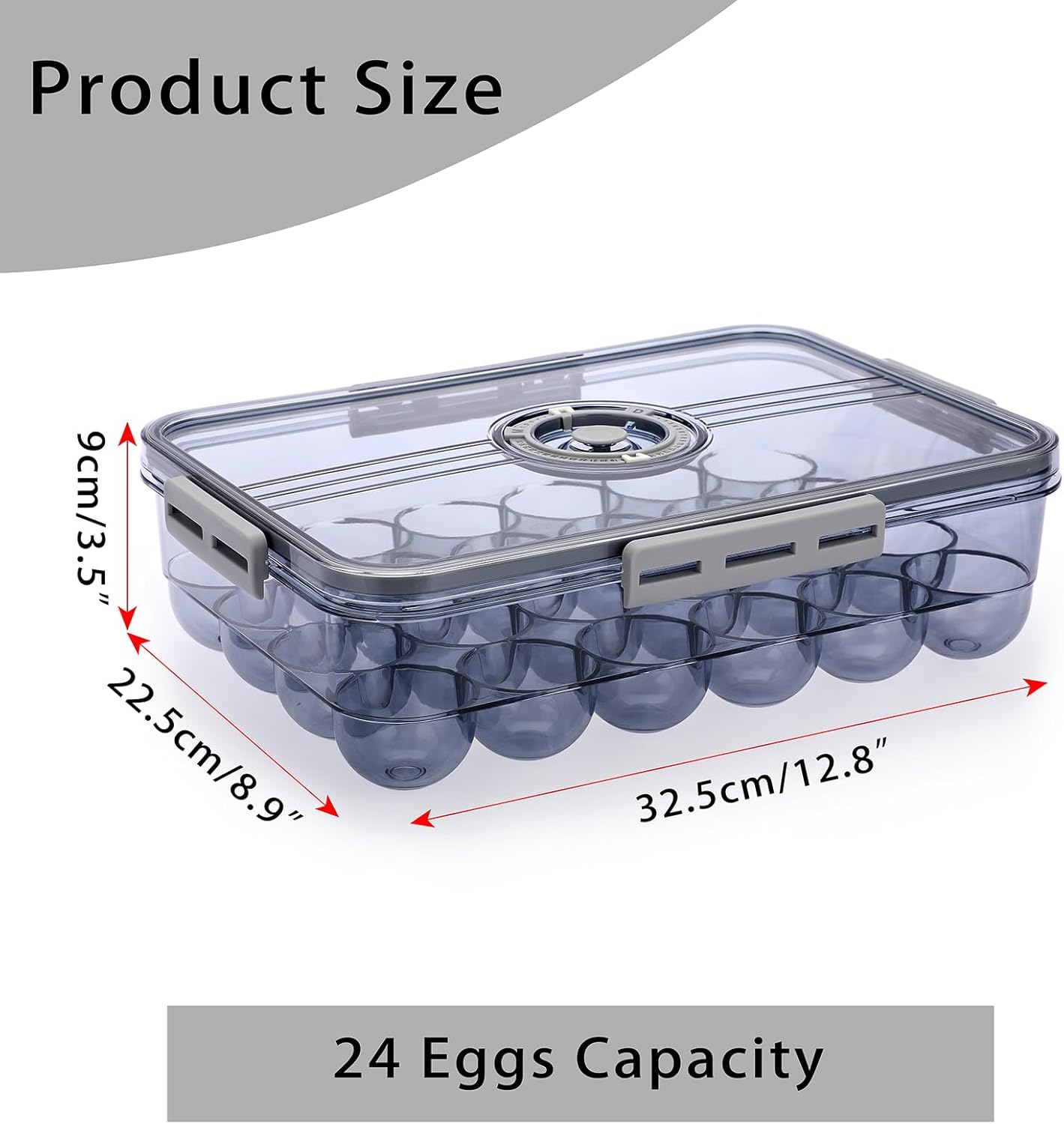BTSKY Premium Plastic Egg Holder for Fridge - 24 Count Egg Container with Time Reminder and Lid, Reusable Stackable Egg